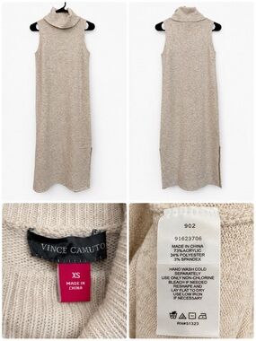 Vince Camuto Sleeveless Cowl Neck Knit Midi Dress in Beige